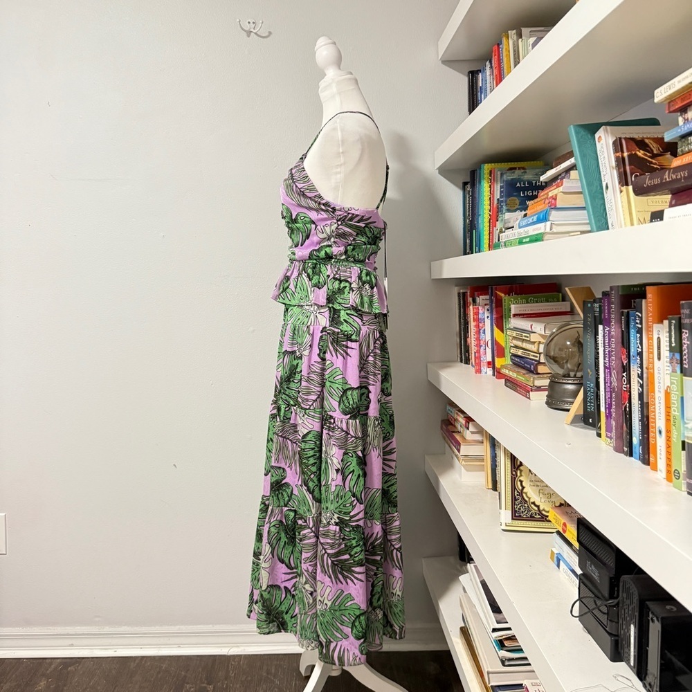 NSR Palm Print Ruffle Tiered Midi Dress NWT In Tropical Print S - Picture 4 of 11